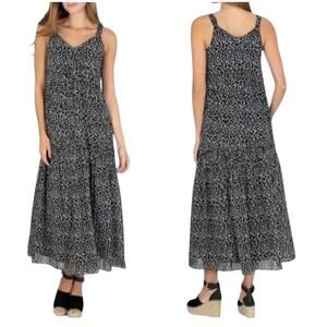 Joie Black Caviar Large White Floral Tiered Cotton Maxi Dress